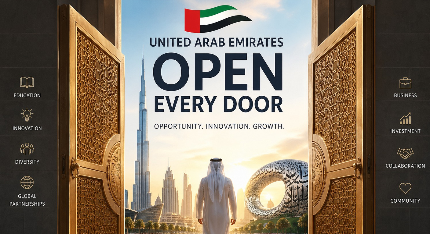 Handshake, Greeting, Agreement, Deal, Partnership.Businessman, Entrepreneur, Emirati, Western Professional. Dubai, UAE, Middle East, Office with City View.Islam, Bismillah, Allah, Gracious, Merciful, Palestinian Heritage.Skyscraper, Suit, Kandura/Thobe, Plants, Logo, Text Overlay.Two businessmen shaking hands in a modern office with a Dubai skyline background; one man wears a Western suit, the other wears traditional Emirati white Kandura and Ghutra. Arabic calligraphy 'Bismillah' is at the top, and a logo featuring the Palestinian flag colors is in the center. Text overlay reads 'In the name of ALLAH, the Most Gracious, the Most Merciful.' Symbolizing UAE-Palestine business partnership, cross-cultural collaboration, and Islamic business values.